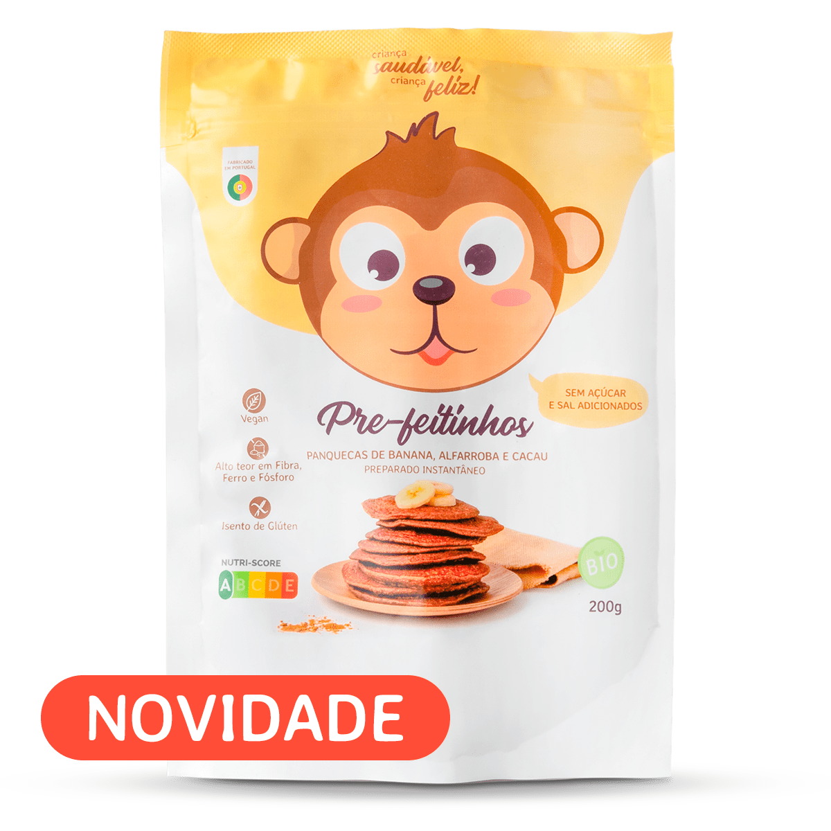 Preparado para panquecas: alfarroba, banana e cacau