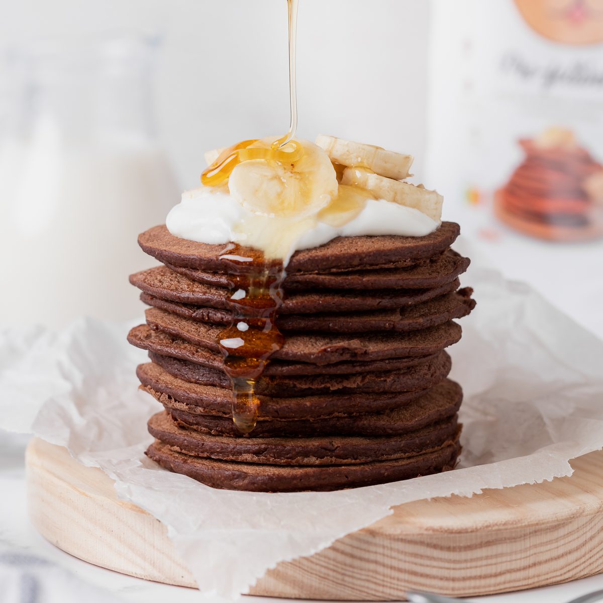 Preparado para panquecas: alfarroba, banana e cacau