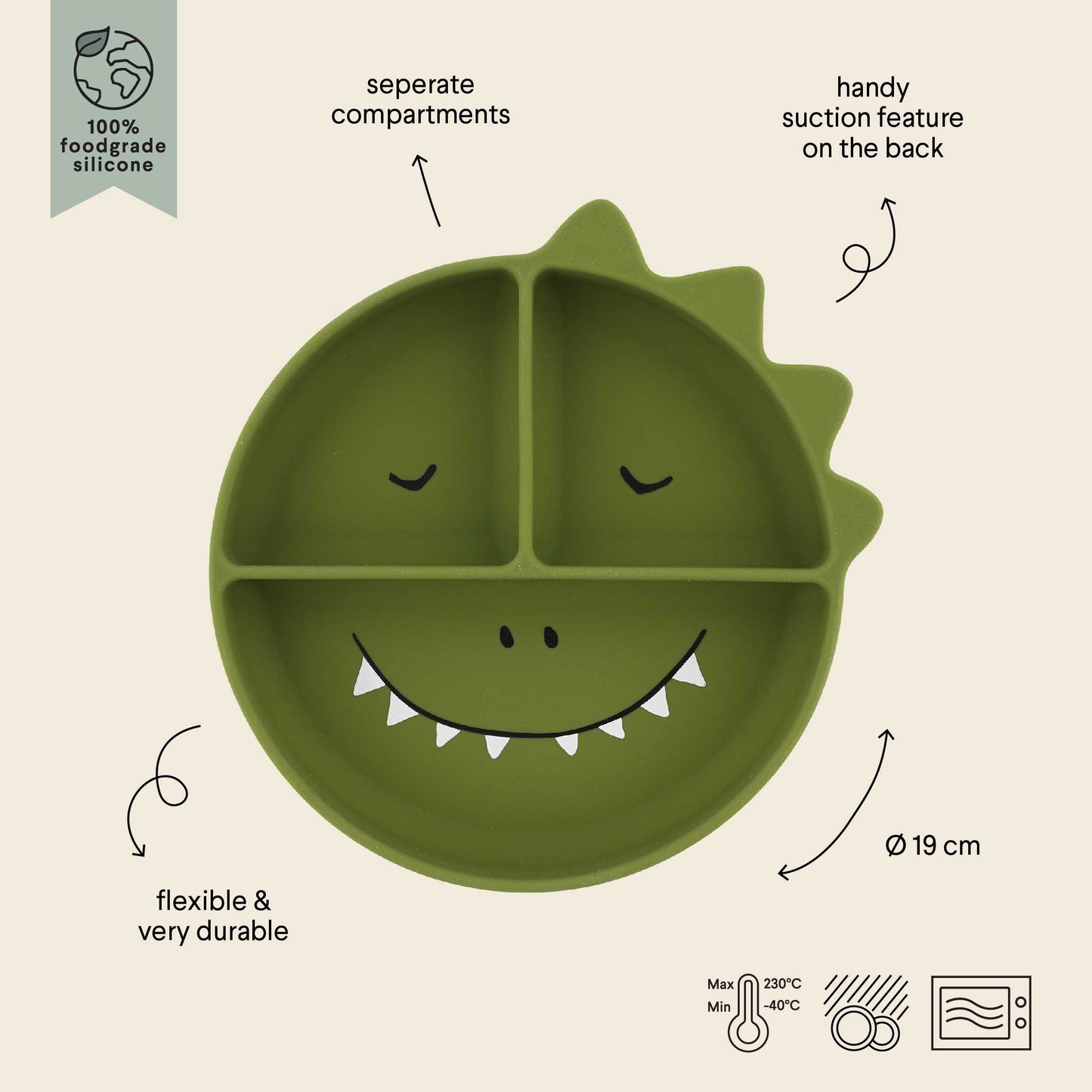 Prato de Silicone com Divisões - Mr Dino