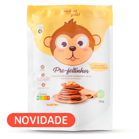 Preparado para panquecas: alfarroba, banana e cacau