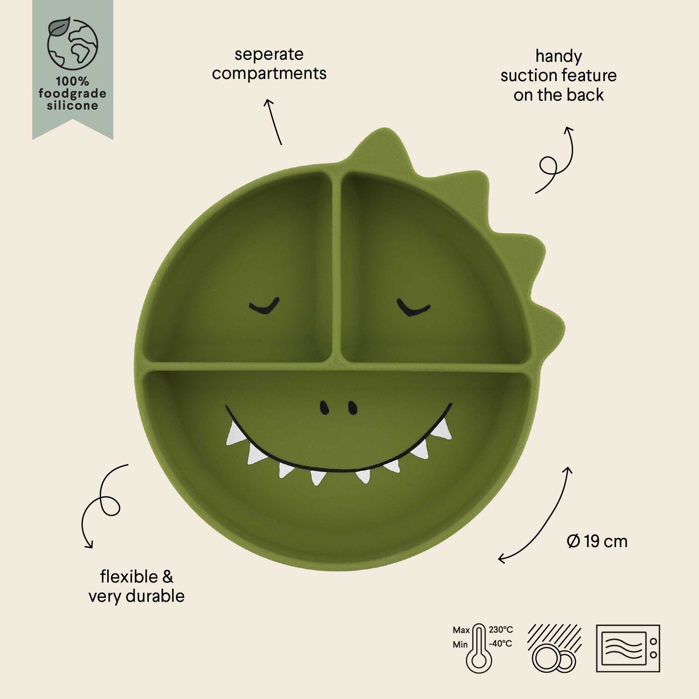 Prato de Silicone com Divisões - Mr Dino